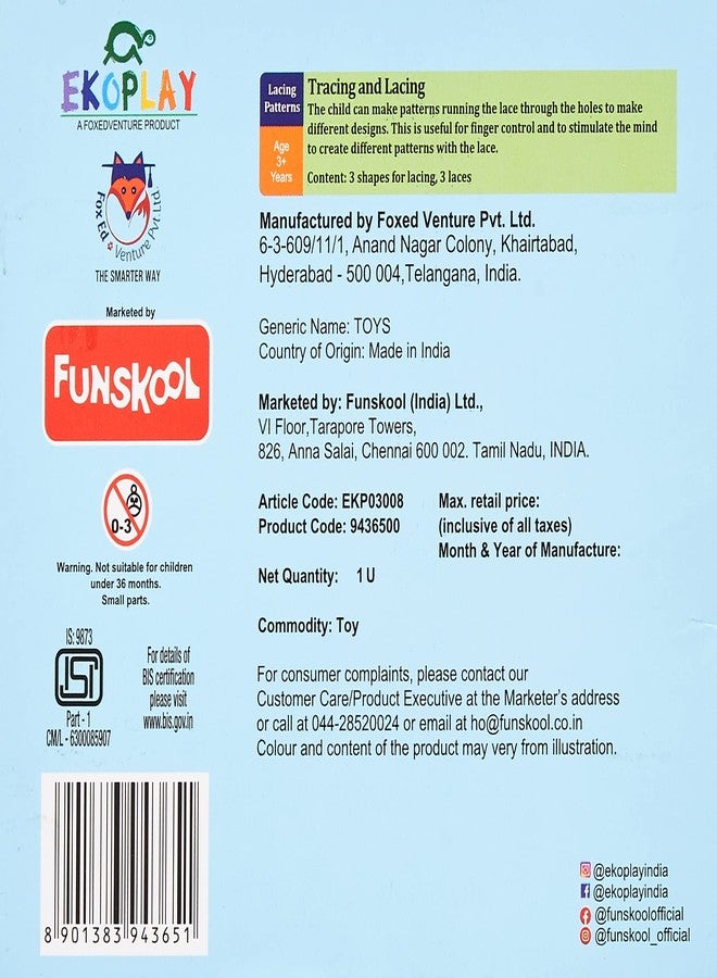 Funskool Ekoplay-Lacing Pattern,Wooden,3 Shapes for Lacing Pieces,Puzzle,for 3 Year Old Kids and Above,Toy - Image 3